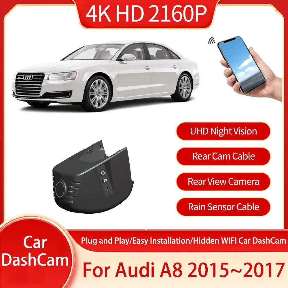 For Audi A8 D4 4H 2015 2016 2017 DVR HD Hidden WIFI Driving Recorder 4K Night Vision Front And Rear Lens Video Car Accessories