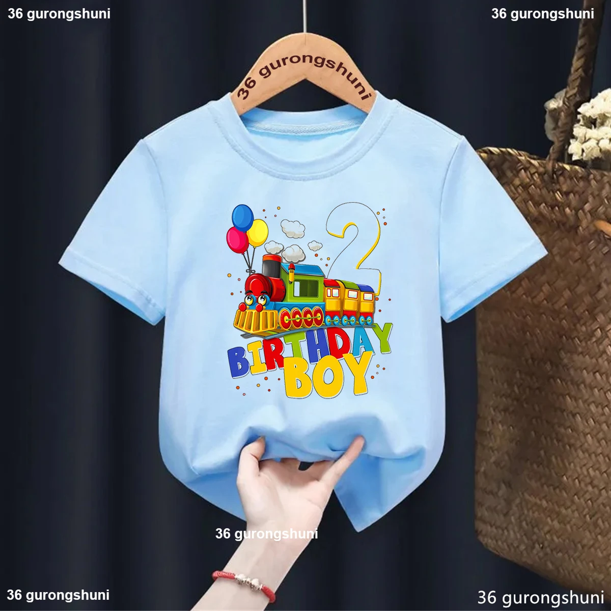 Children\'S Transportation Birthday T Shirt 2nd Birthday Train Printed Graphic Boy Boy T-Shirt Party Clothing Gift Toddler Tshirt