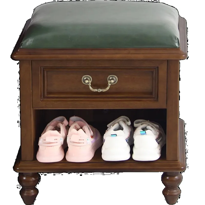 

Pure solid wood walnut European small apartment, simple European custom American shoe changing stool, household door storage sto