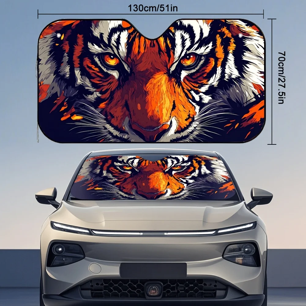 1pc Fashionable Tiger Eye Printed Windshield Sunshade Keep Your Vehicle Cool and Stylish Includes 4 Free Suction Cups