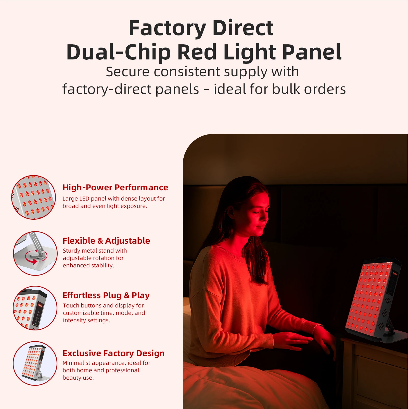 Redfy Upgraded Higher Irradiance Led Therapy Device 660nm 850nm 300W Desktop Dual Chip Red Light Therapy Panel Device view 2