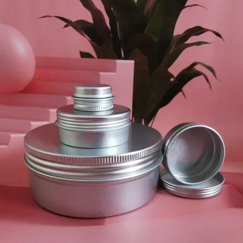 

5/10/15/20/30/50/100/150/200g Empty Aluminum Box Lids Silvery Tin Cans Round Metal Ceam Jar Cosmetic Containers Silvery Round