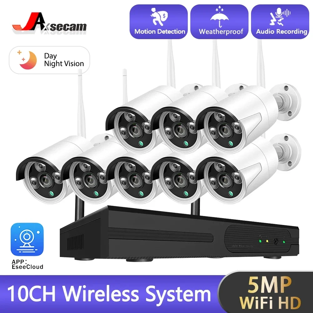 

10CH 5.0MP HD Audio Wireless NVR Kit P2P 5.0MP Indoor Outdoor IR Night Vision Security 4pcs 5.0MP IP Camera Wireless CCTV System