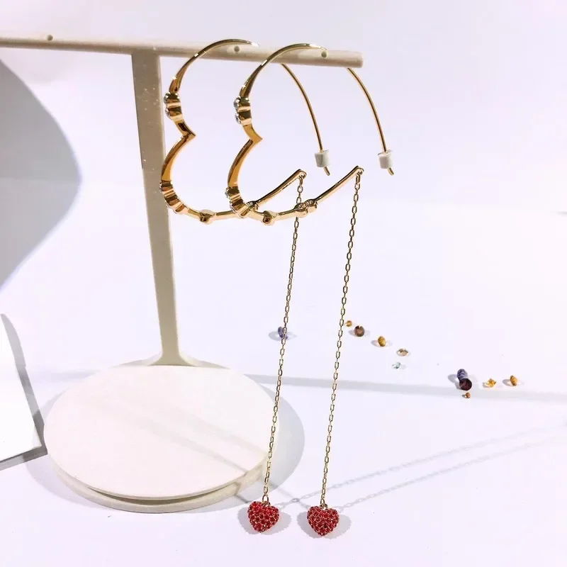 NONE 2025, neuer Trend, edle Schmucksets, Charm-Herz-Kristall, modische Edelstahl-Halskette, Ohrringe als Jubiläumsgeschenk für Frauen 9