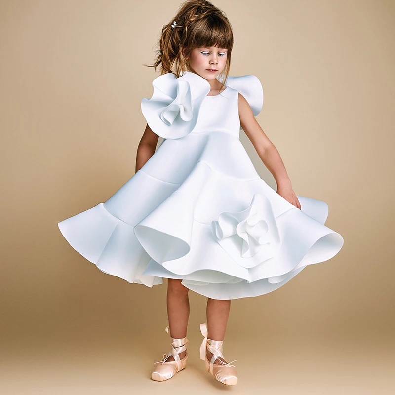 Eid White Elegant Easter One-piece Wedding Bow Brithday Party Children Dress Kids Clothes Princess Costumes Flower Girl Dresses