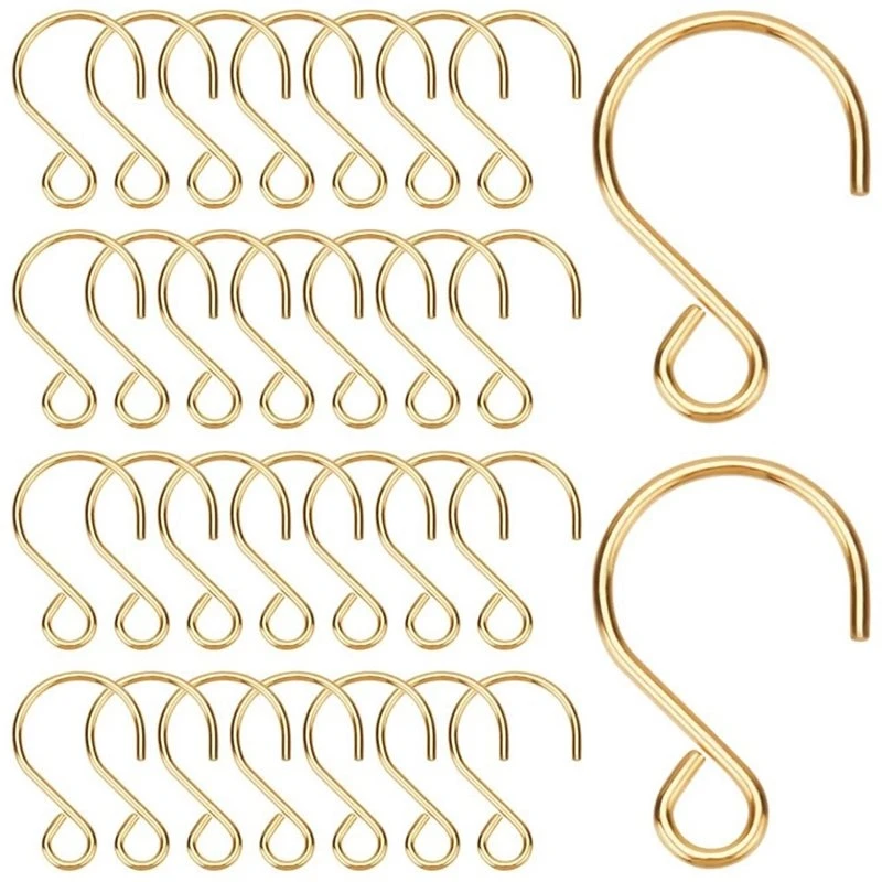 AT19-S-Shaped Hooks Golden Mini Jewelry Stainless Steel Small Wire Hanger 600Pcs DIY Chandelier Christmas Tree Decor