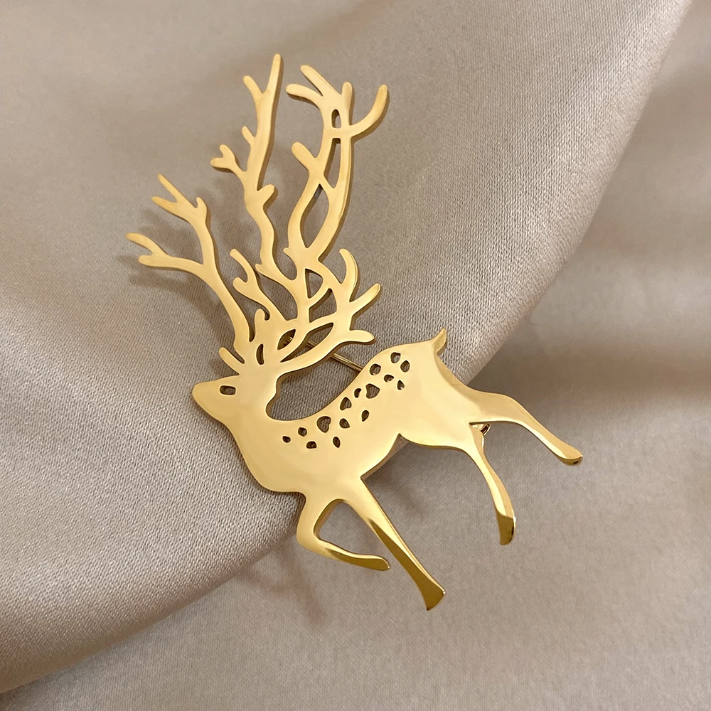 Stainless Steel Elk Deer Pins Brooch For Women Men Christmas Horned David\'s Deer Badge For Lapel Collar Hat Bag Pin Gift