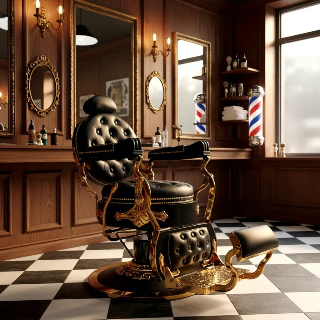 Hot Barbershop Sale Barber Furniture Vintage Black And Gold Barber Chair For Men