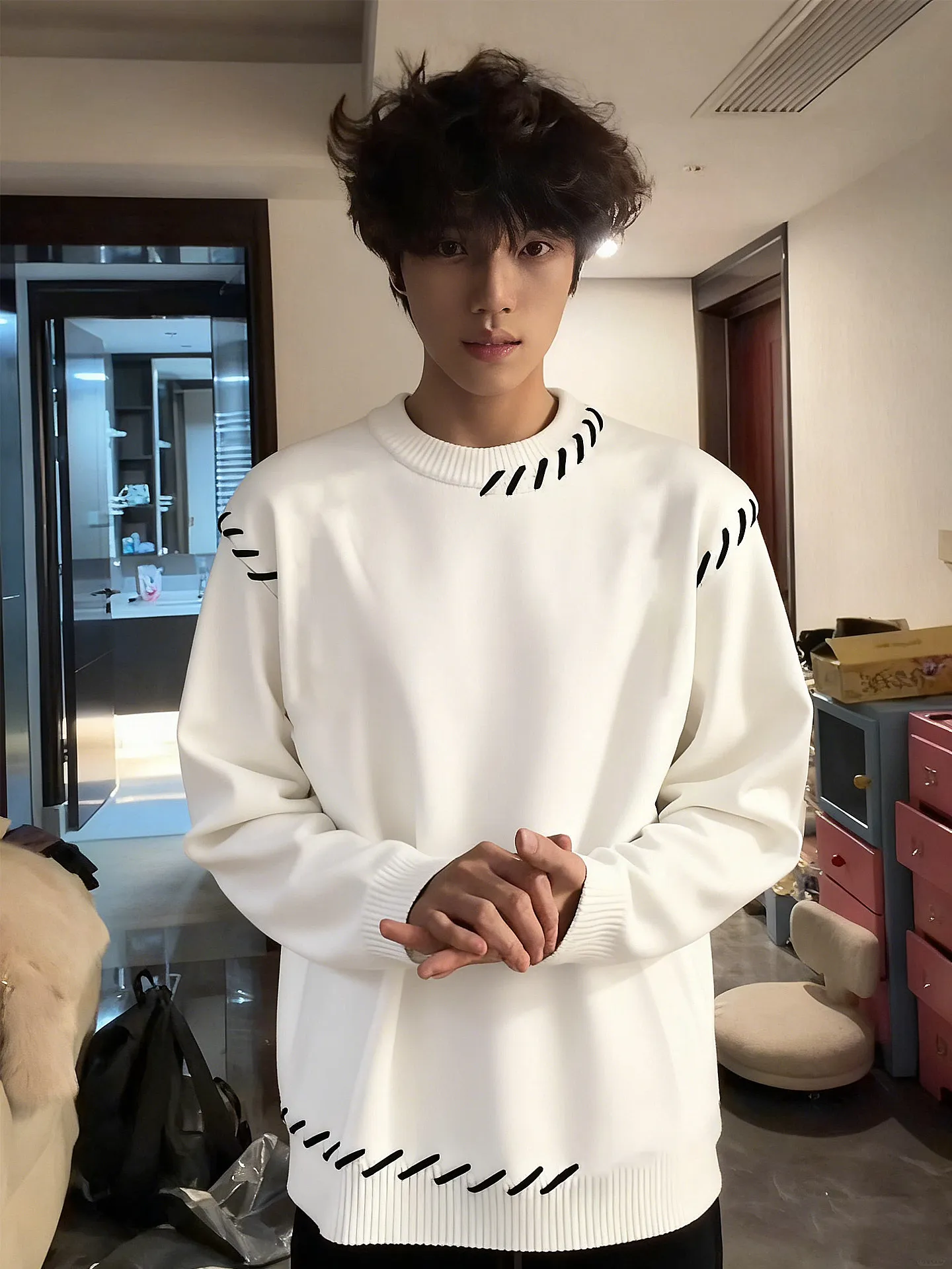 

Cleanfit белый сращенный круглый трикотаж Ne, мужской зимний ленивый высококачественный свитер, внутренняя одежда, тяжелый повседневный длинный све irt