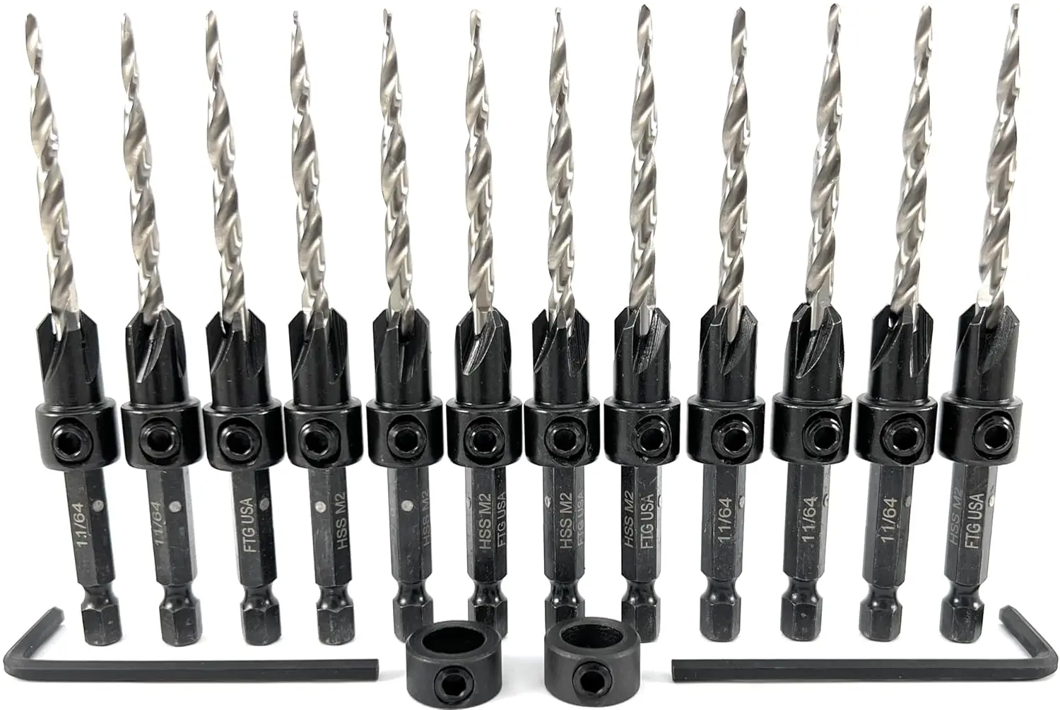 

Набор из 12 предметов # Набор из 8 зенкеров с ограничителями глубины и шестигранным ключом для деревообработки