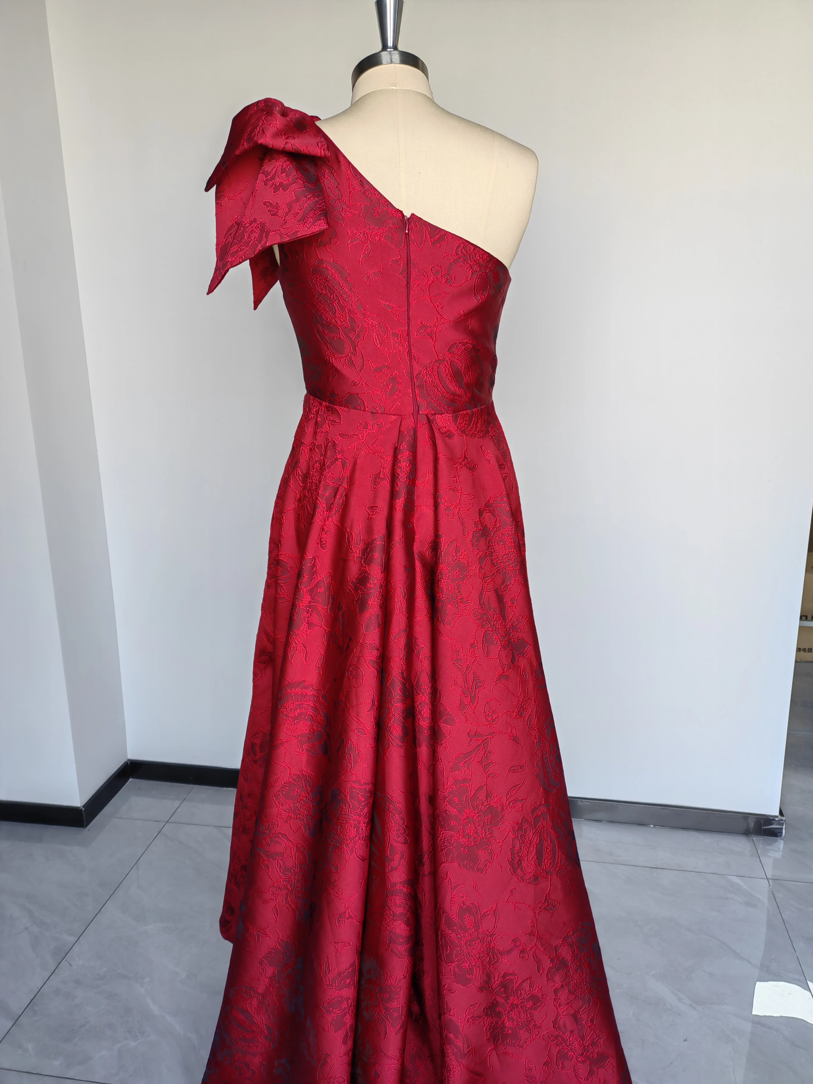 Elegant One Shoulder Red Chic Bow Women Printing Flower Prom Dresses Long Ball Gown Formal Evening robes de soirée فساتين سهرة