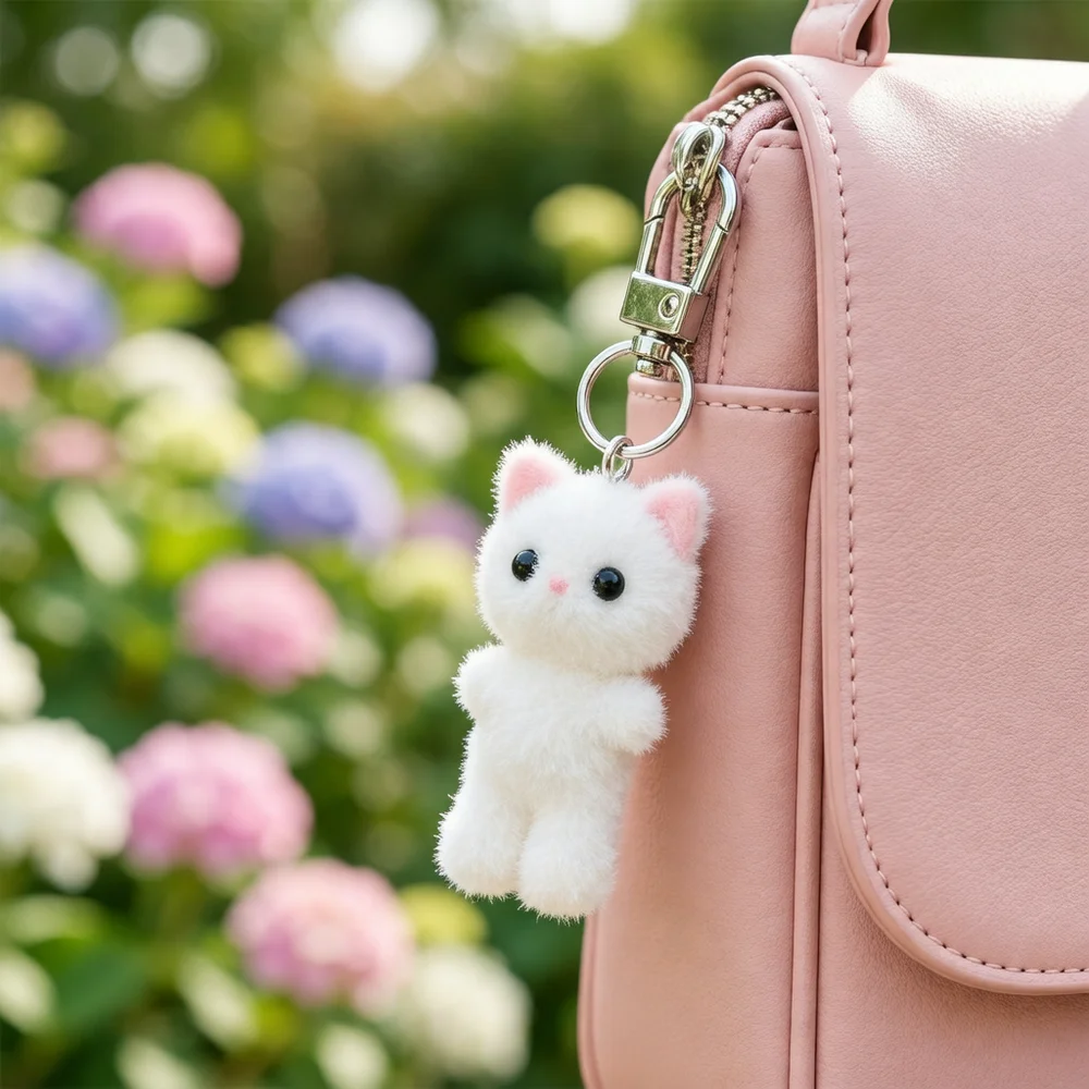 

Cartoon Mini Doll Bag Pendant Key Ring Chain Handmade Creative Idea Cute Flocking Kitten Keychain Accessories Keyring Plush Gift