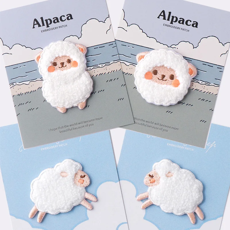 Self Adhesive Cute Plush Lamb Embroidery Patches for Clothing No Iron on Parches Clothes Stickers Backpack Phone Case Decor Diy