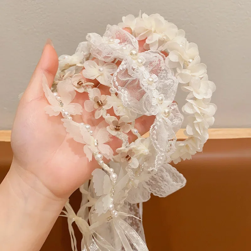 Lace Princess Kids Hairbands Sweet Flower Butterfly Girl Fairy Hair Hoops Wedding Party Children Headwear Kids Hair Accessories