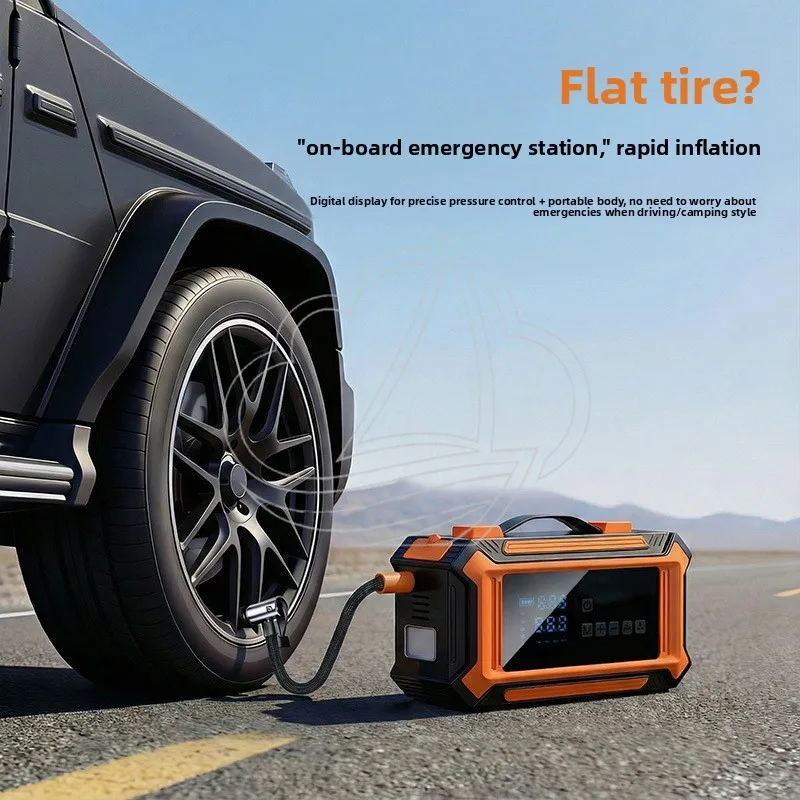 Portable 12V Vehicle Emergency Jump Starter Wireless Air Compressor Tire Inflator Power Supply
