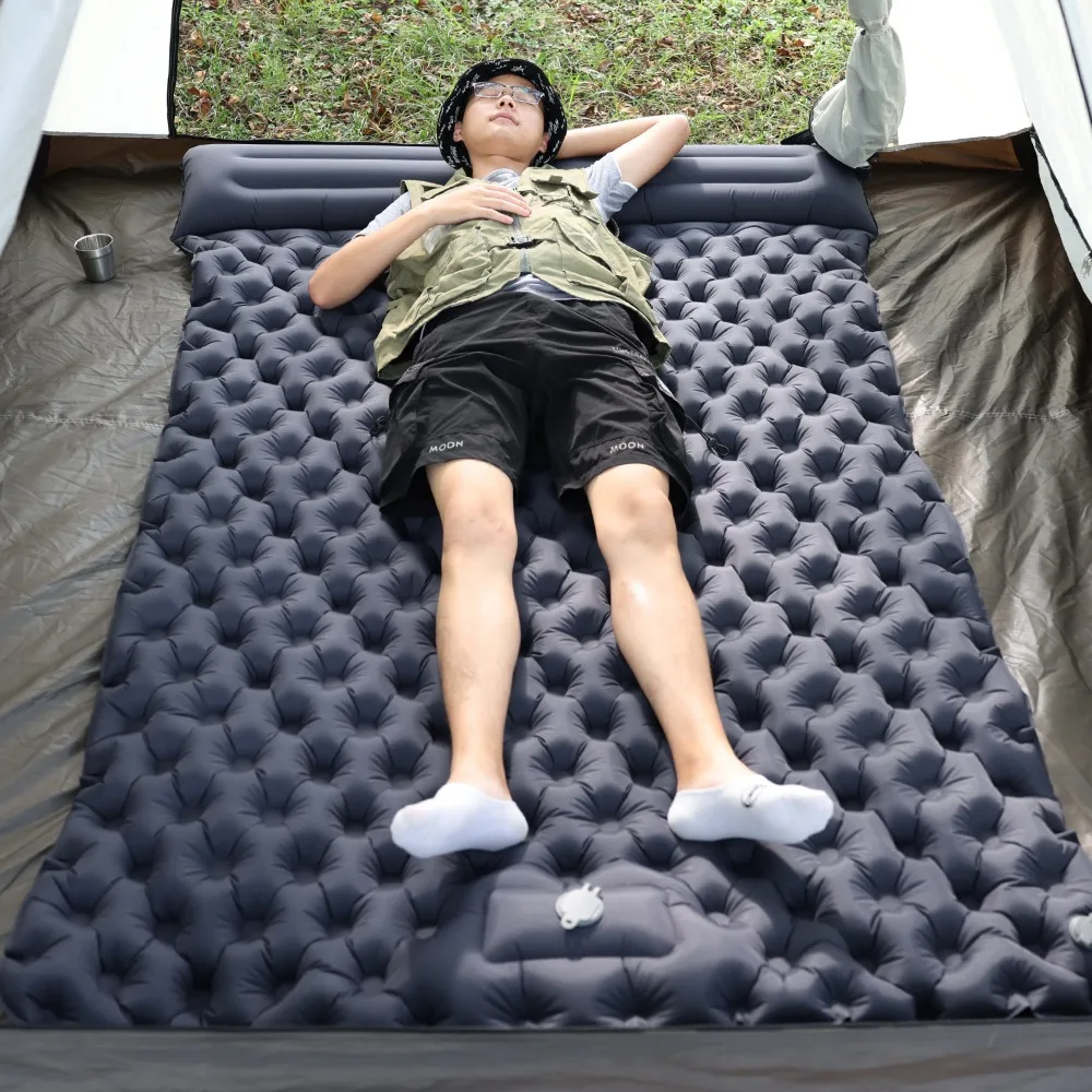 Outdoor Camping Air Mattress Foot Pump Self Inflating Sleeping Pad TPU with Pillow Portable Durable Tent Sleeping Mat