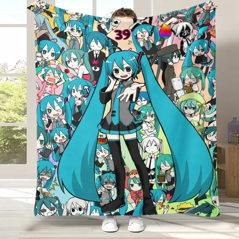 Japan Music Girl M-MIKU Cute Cartoon Soft Flannel Throw Blanket,Cozy Blanket for Bed,Sofa,Living Room,Picnic,Camping,Home Decor