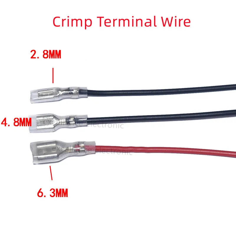 5pcs Single head 2.8/4.8/6.3mm Tinned Feamle Spade Quick Splice Crimp Terminals With 20cm Red and Black 18AWG Cable