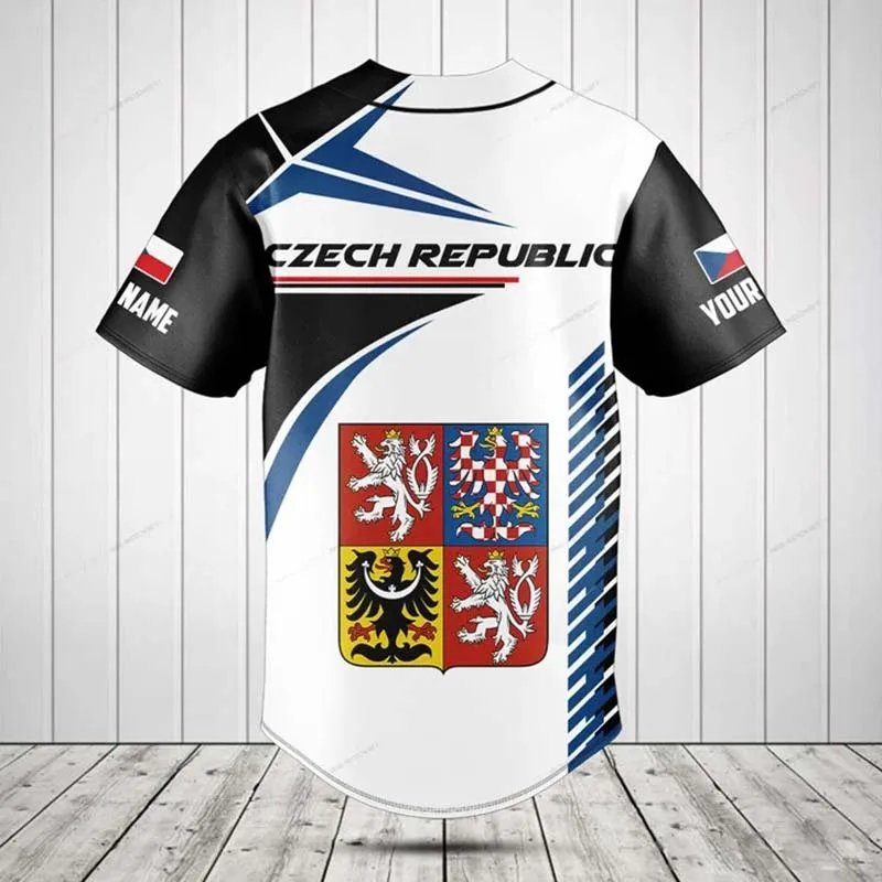 Custom Name Czech Republic Flag Graphic Button Shirt Summer Casual Loose Oversized Baseball Team Jersey Cool Short Sleeve Tops