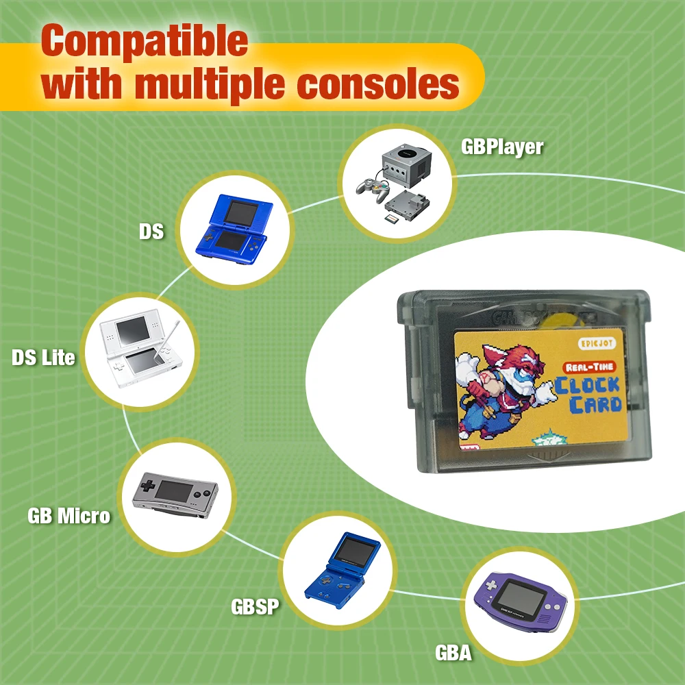 Carro flash GBA regrabable: almacenamiento de 32 MB, flash de 1 MB, funcionalidad solar + RTC, compatible con la serie GBA/DS