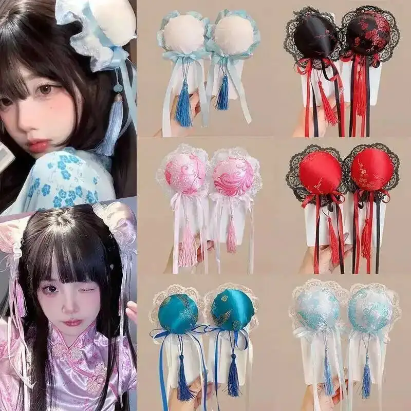 Nuevo Chūgoku Nyō lindo bola cabeza borla Clip Cosplay paquete de pelo niños adultos Hanfu Qipao accesorios sombreros chica china
