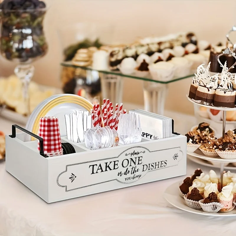 

Elegant Wooden Storage Organizer with Compartments - Perfect for Kitchen Utensils, Dishes, and Desk Clutter, Paper Cup Storage