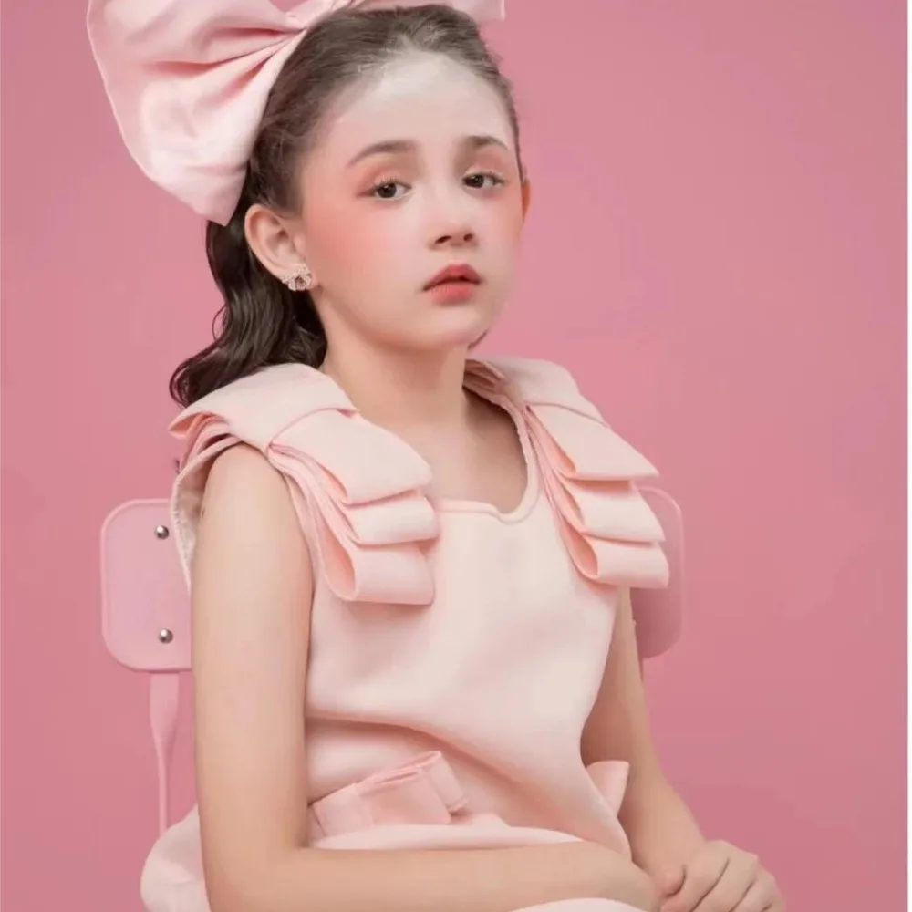 2024 vestido sevillana español Vintage Elegant Pink Onepiece Wedding Princess Peach Party Children Dress Kid Clothes For Girls