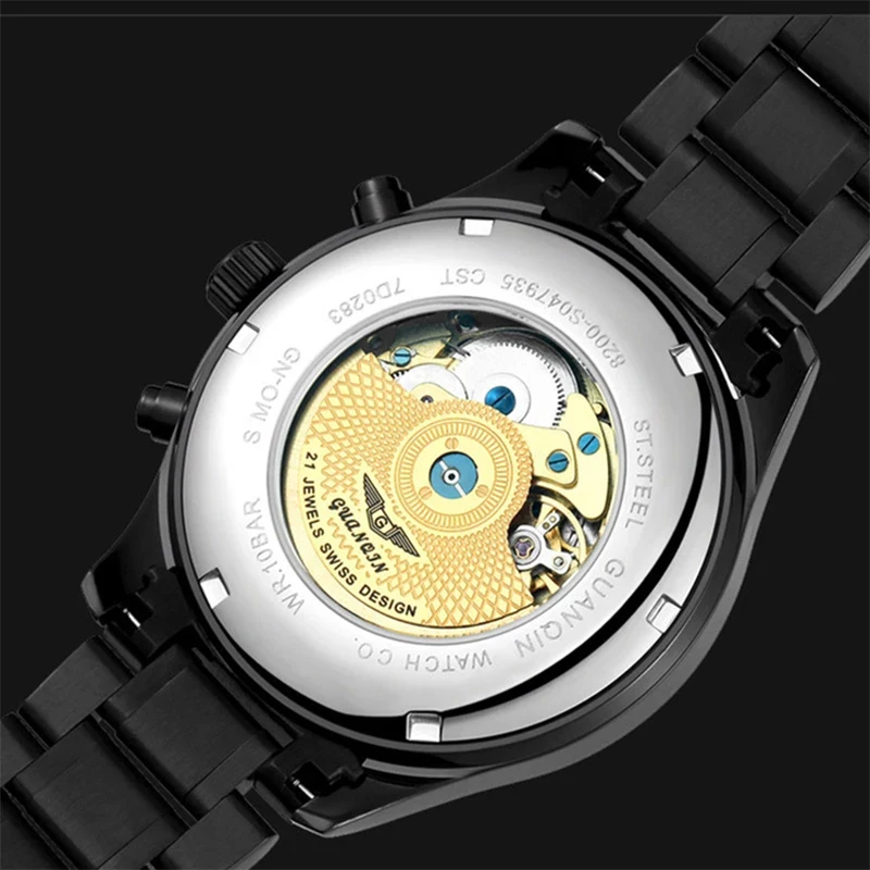 Мужские часы GUANQIN, роскошные автоматические механические многофункциональные часы MIYOTA с циферблатом, водонепроницаемые часы для бизнеса и отдыха