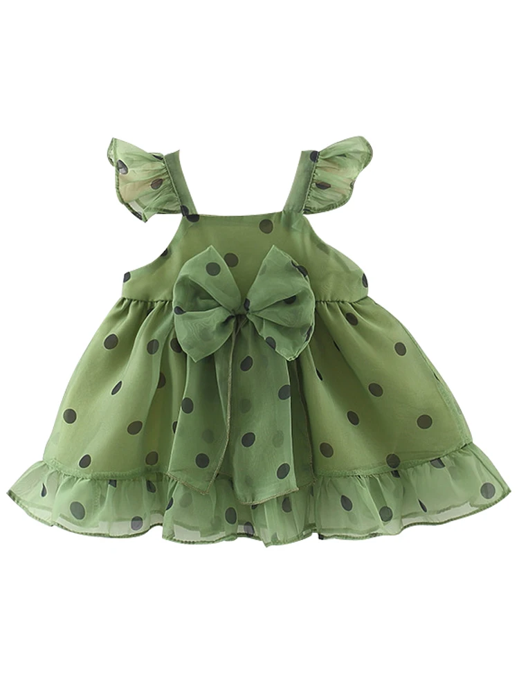 Summer Outfits Newborn Baby Dresses Toddler Girl Clothes Korean Cute Dot Bow Sleeveless Chiffon Princess Birthday Dress BC1392