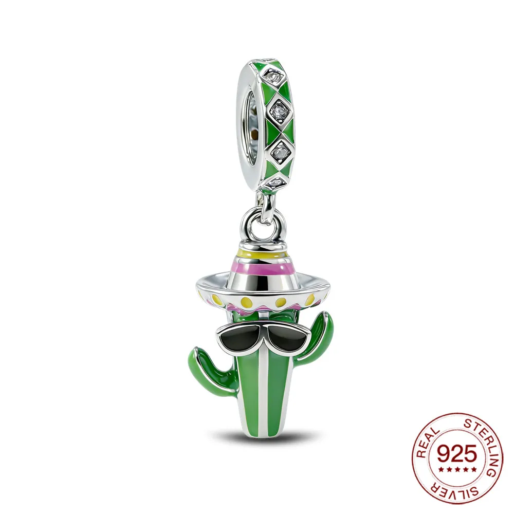 New 925 Sterling Silver Cactus with a Hat Pendant Fits Original Bracelets Meaningful Graduation Jewelry Gifts For Women