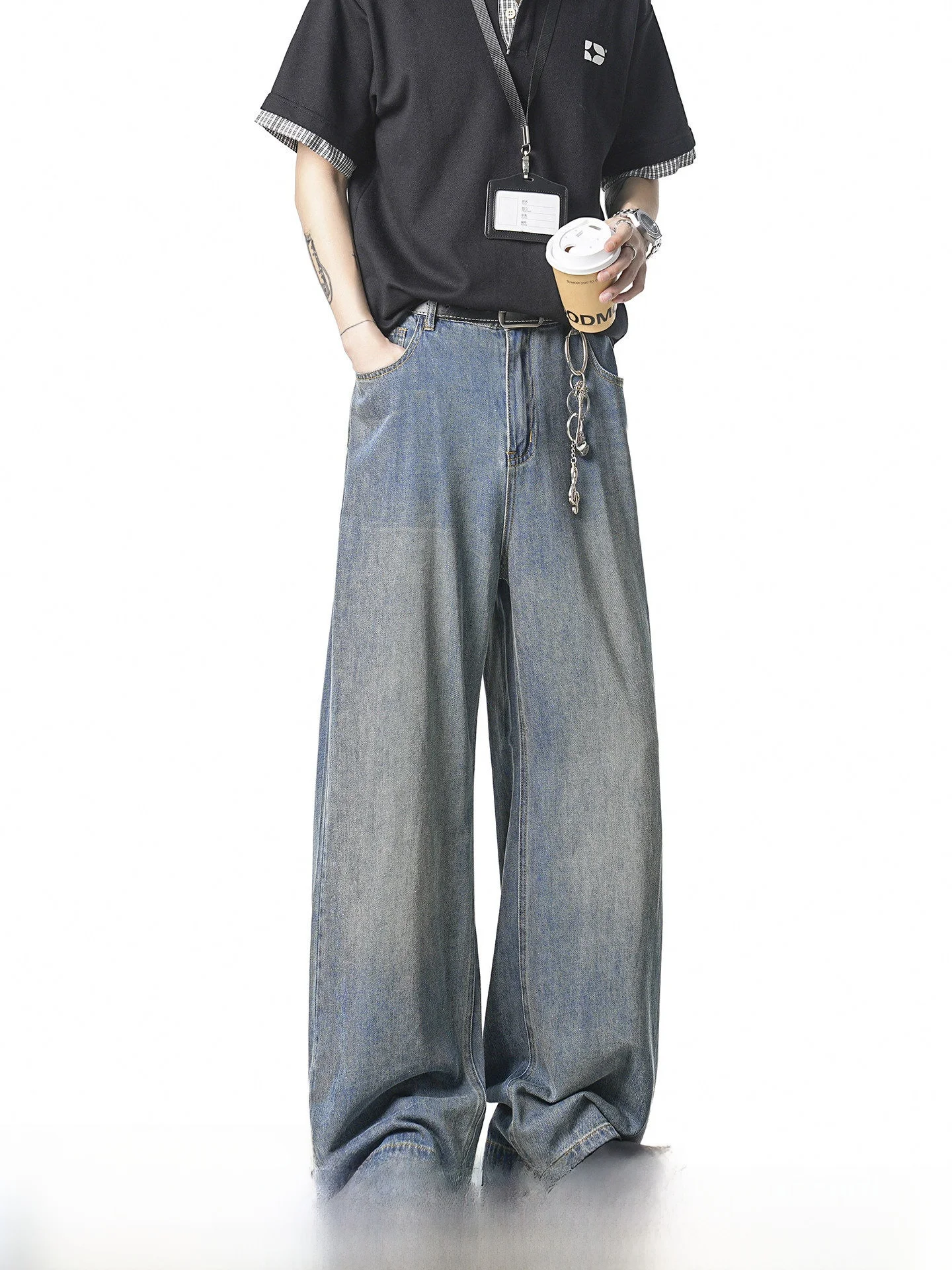 American Style Rylee Ice Silk Jeans Men Summer Thin Straight Leg Wide Leg Breathable Boys Jeans Cotton Polyester Lyocell Viscose