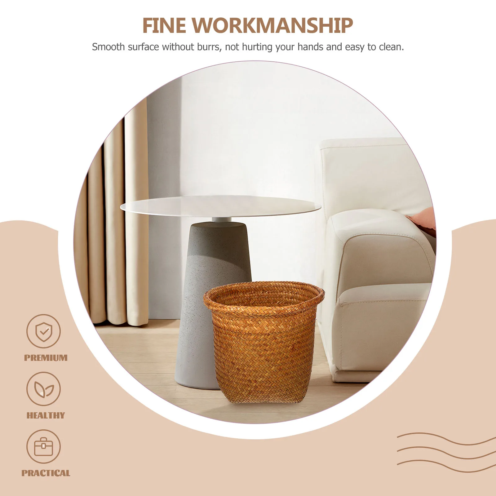 

Handmade Rattan Woven Basket Multipurpose Storage Basket Sundries Container Desktop Trash Can for Home Office Woven Trash Can