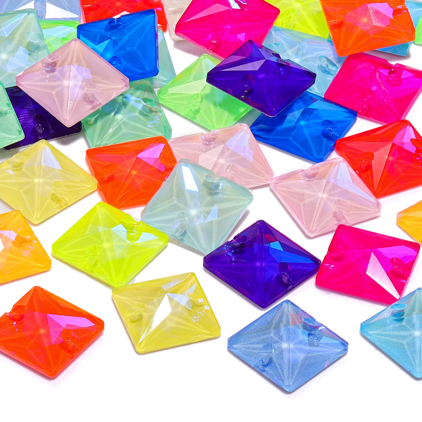 Various Sizes Neon Square High Quality Sew on Rhinestones Glass Flatback Crystal For Clothes Artefact DIY Decoration