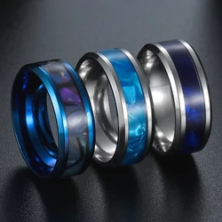 New Trendy Men's Fashion Stainless Steel Blue Magic Color High Quality Ring Wedding Rings Jewelry Gift For Men Boyfriend