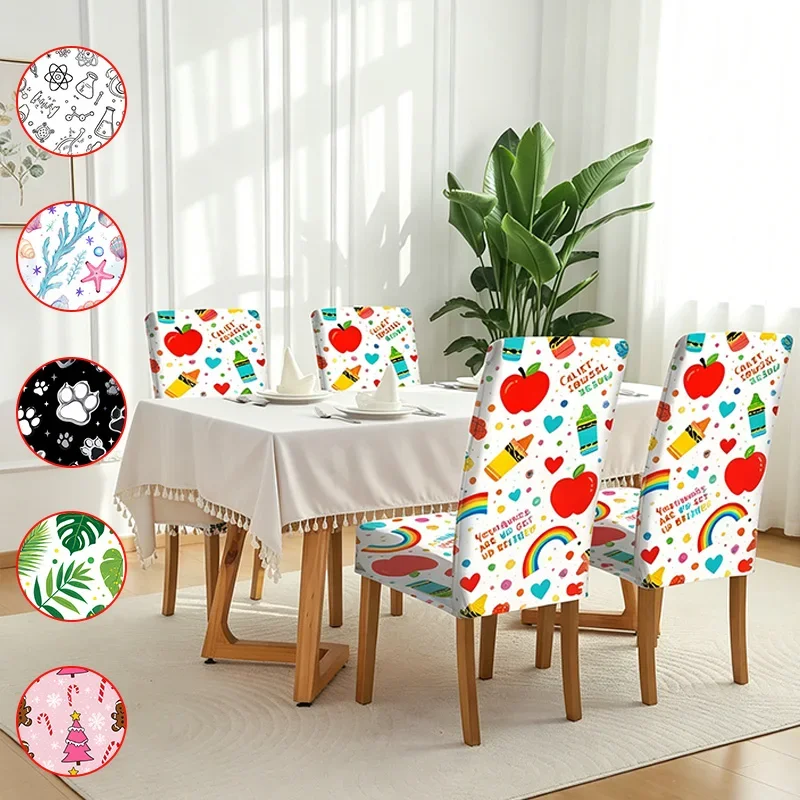 Elastic chair cover, restaurant seat protective cover, removable and washable home decoration items, colorful plant patterns