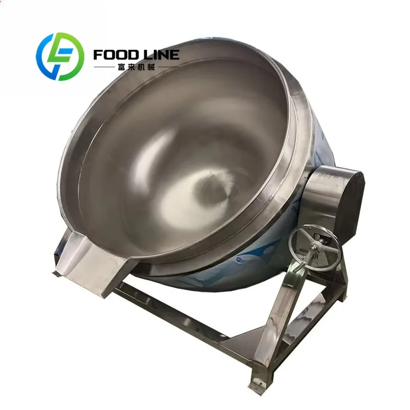 Customized Gas Electric Conduct Oil Steam Heating Industrial Food Plant Tilting Jacketed Kettle Sauce Ketchup Meat Cooking Pot