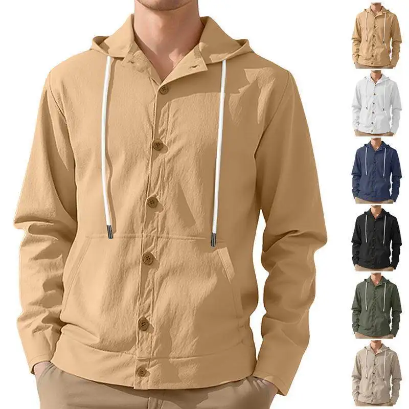 

Men's Button up Shirt Casual Loose Cotton Linen Long Sleeve Beach Hat Jacket City Walk Collar Pure Color Non Deformable