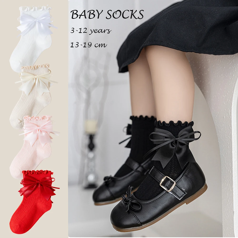 3 Pairs a Lot Summer Children Princess Socks 3-12T Solid Color Sweet Kids Bow Socks Ventilate Thin Girls Socks
