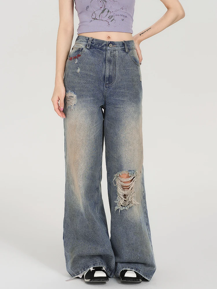 

Широкие джинсы с высокой талией, женские джинсовые брюки прямого кроя сшитого вручную, свободные брюки, осенний сезон Faion