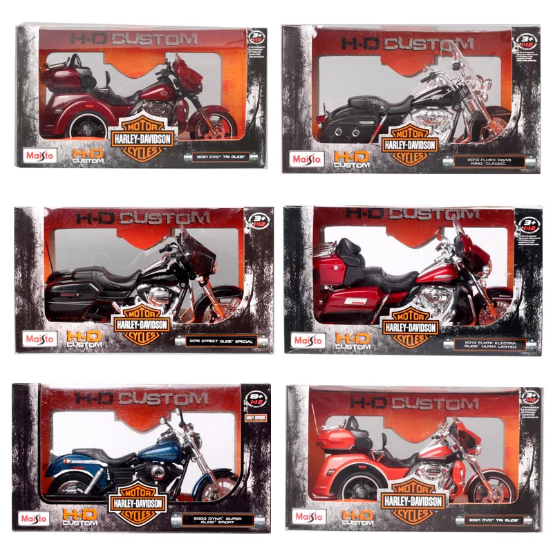 Motocykl Maisto Harley Dyna Super Glide FLHTK ELECTRA FLHR Road King CVO Tri Glide Touring w skali 1/12, model odlewany, zabawka.