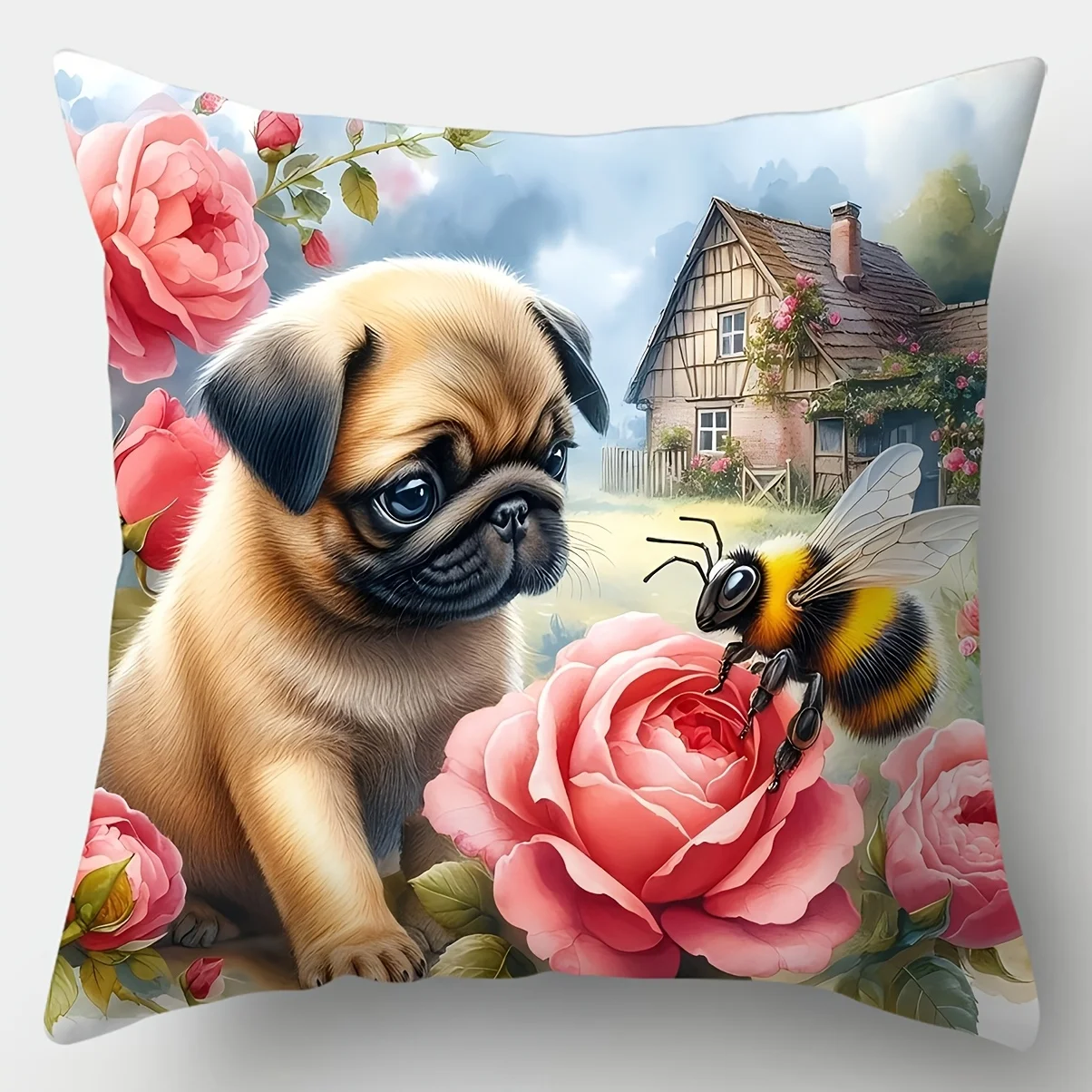4pcs Cute Pug Puppy Pillow Covers 45x45cm Double-sided Printed Cushion Cases French Bulldog Home Decor Throw Pillows No Insert