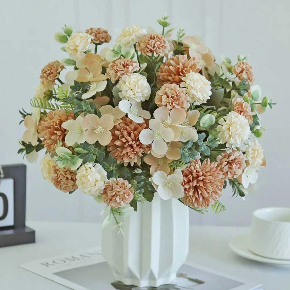 6-teiliges Set Künstliche Seidenblumen Hortensie Chrysantheme Hochzeitsbrautstrauß Heimdekoration Festliche Outdoor-Garten-DIY-Bastelprodukte – Detail 3