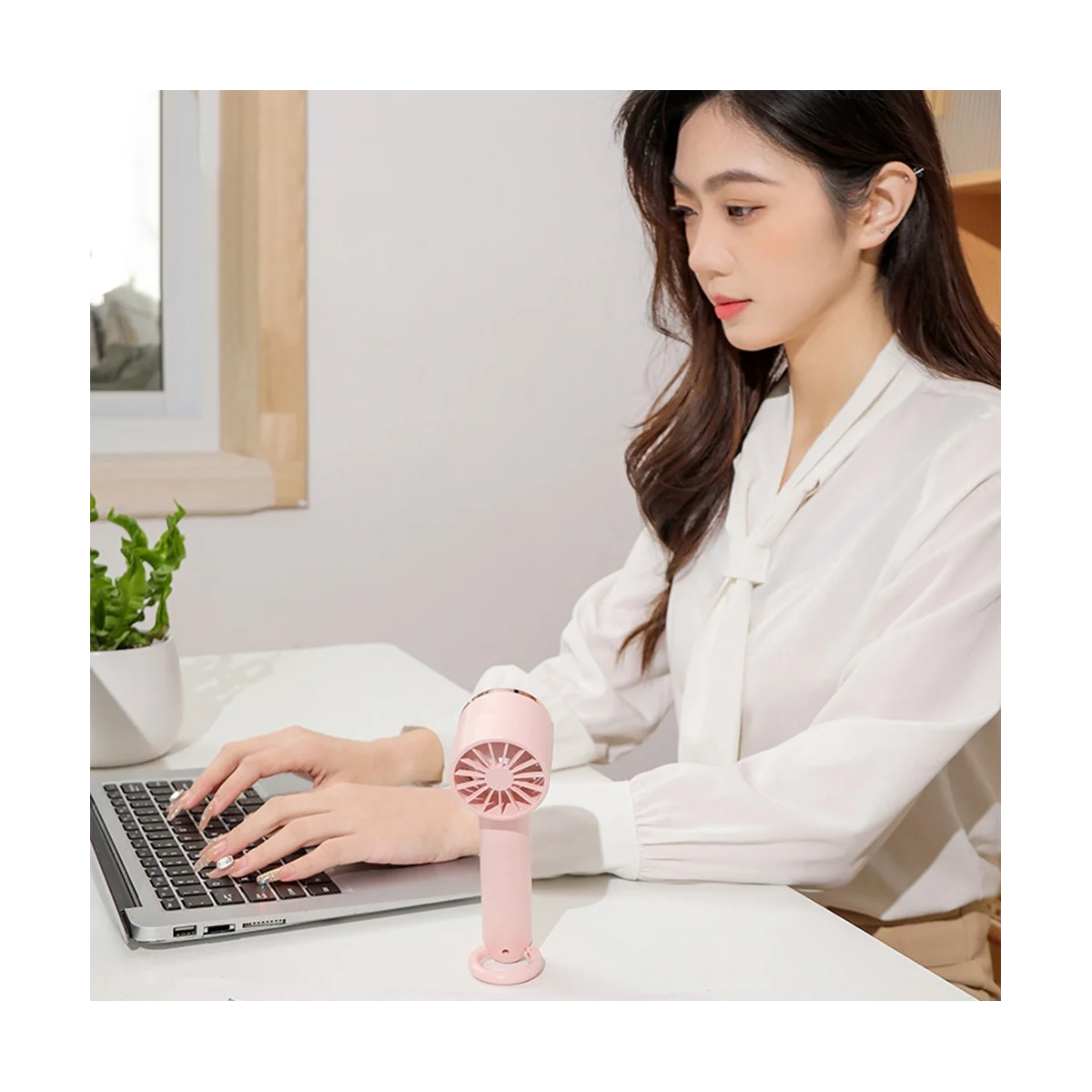 ポータブルハンドファン,2000mahバッテリー,半導体,充電式,冷蔵,夏用-白