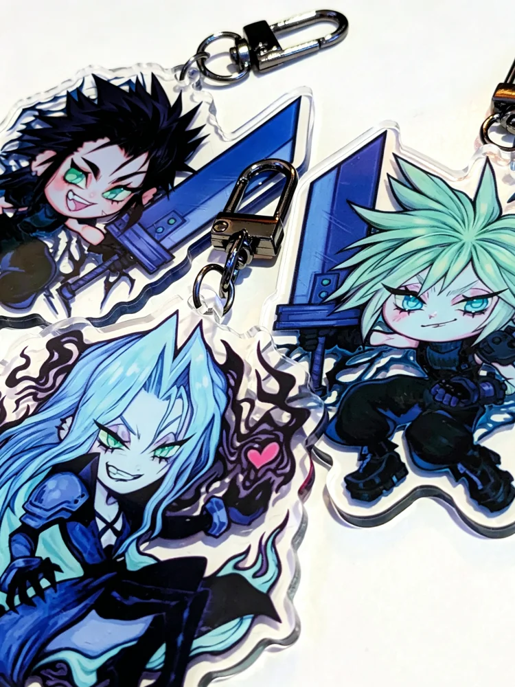 Final Fantasy VII FF7 SOLDIER Chibi Keychain Set - Cloud, Zack, Sephiroth Anime Style Acrylic Pendant for Bag, Phone, Car Decor