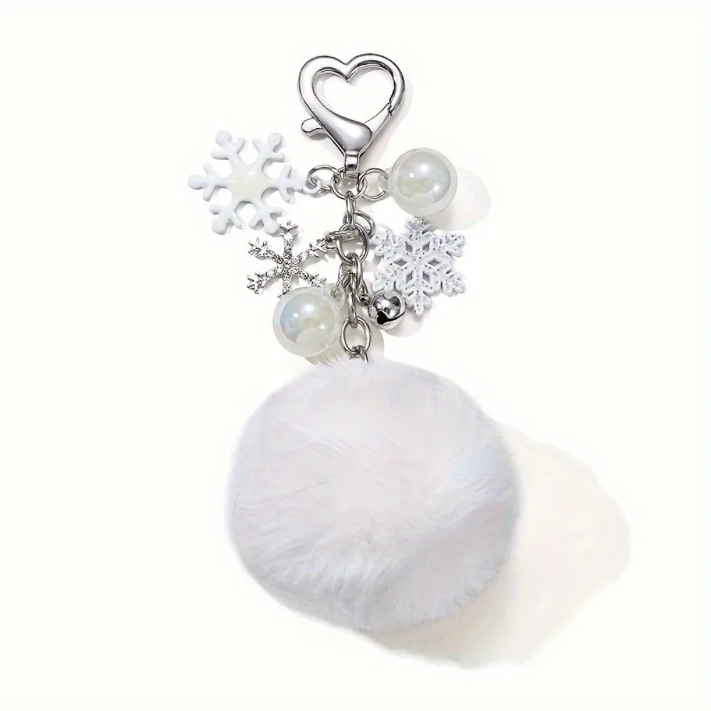 Unisex Soft Fluffy Ball Keychain Snowflake Bell Cute Christmas Keychain Elegant Heart Clasp Bag Charm Party Favor