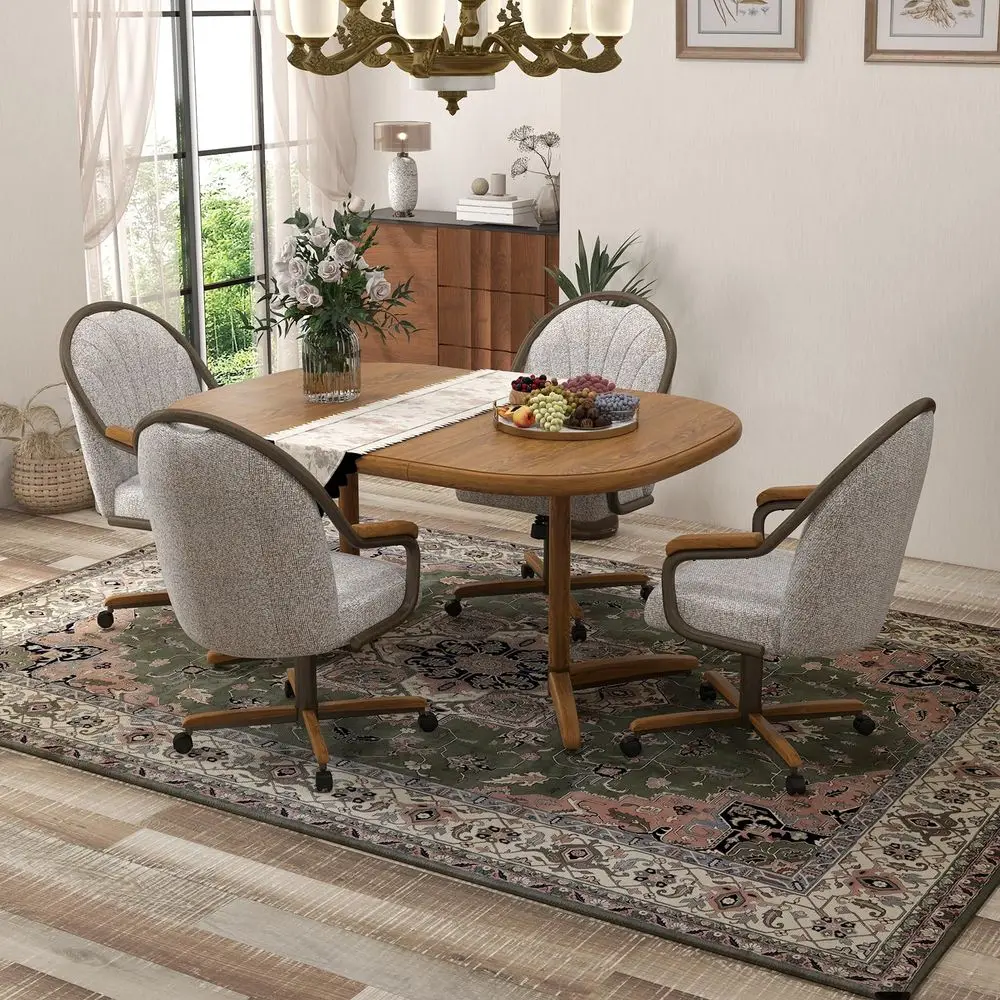 

Комплект из 1 повседневного обеденного стула Douglas: классический поворотный стул с регулировкой наклона, на колесиках, с деревянными подлокотниками и металлическим основанием.