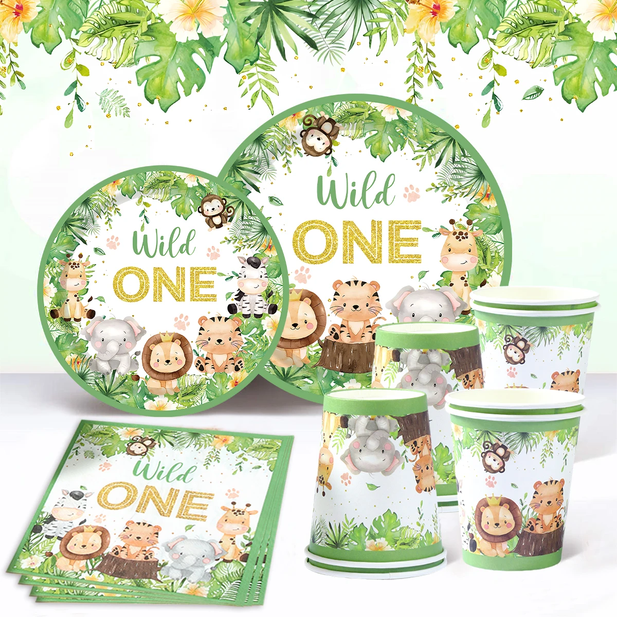 مفارش المائدة على شكل حيوانات الغابة سفاري لتزيين حفلات أعياد الميلاد للأطفال وحفلات الزفاف وأعياد الميلاد وهدايا استحمام الطفل والغابات الخضراء