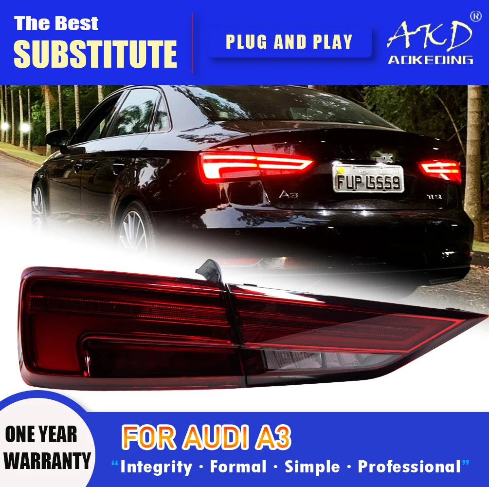 

Задняя фара AKD для Audi A3 светодиодный Tail светильник 2015-2019 S3, задний противотуманный тормоз, сигнал поворота, автомобильные аксессуары