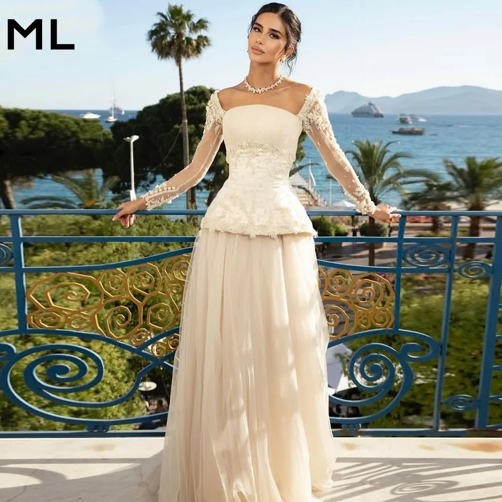 ML Exquisite Full Sleeve Wedding Dresses Woman A-Line Bridal Gowns Lace Pearl Floor-Length Customized Vestidos De Novia Newest