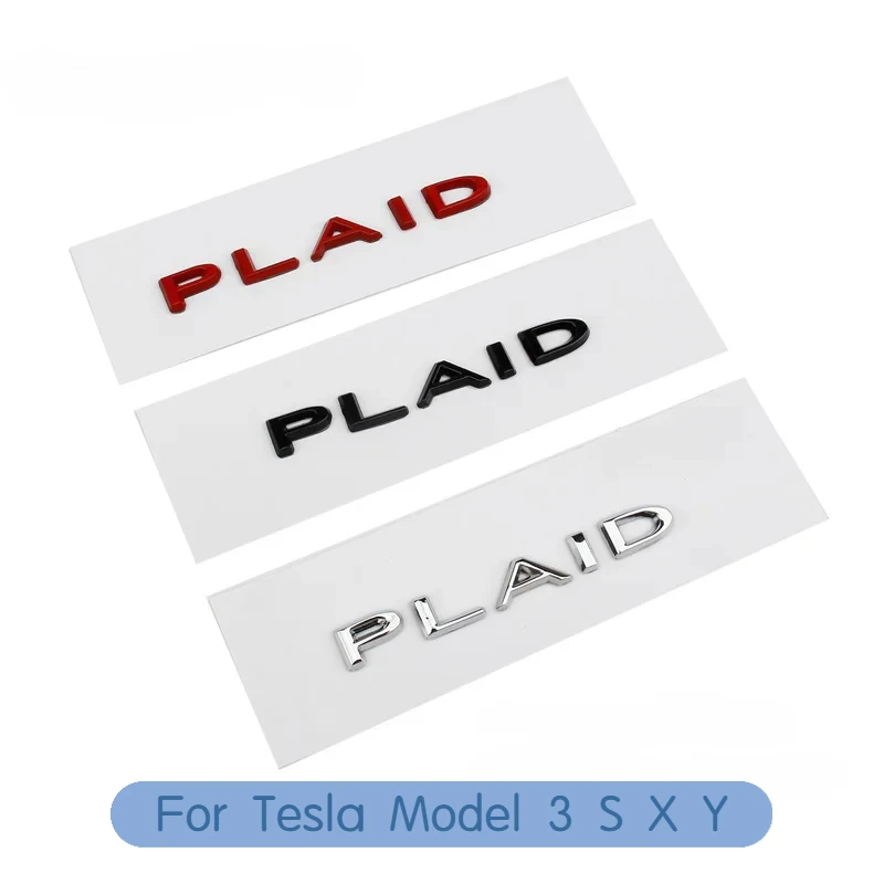 For Tesla Model 3/S/X/Y/3+ PLAID Car Decals ABS Zinc Alloy Plaid Logo Stickers Badge Version Performance Trunk Emblem Decoration